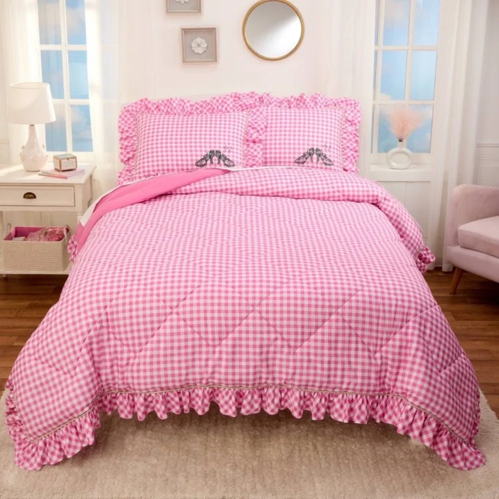 Wicked For Good Katie Kime Full Queen Comforter Pink Gingham Ruffles Heels Print